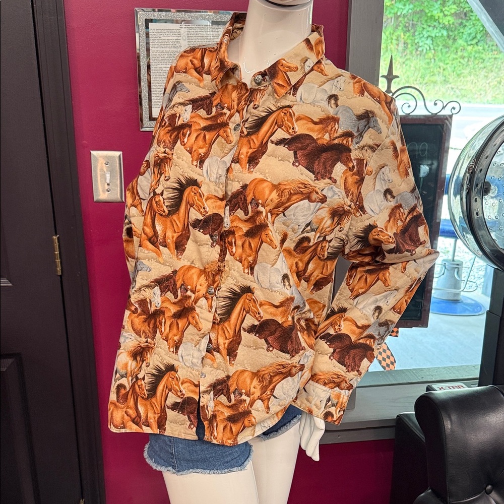 Panhandle Slim Wild Horse Print Shirt - Brown and Tan